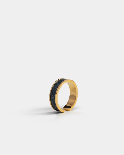 Gold ring with grey salmon leather