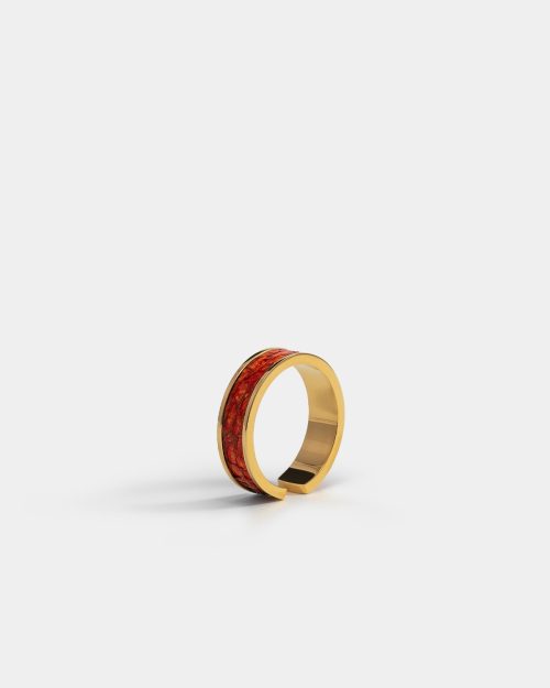 Gold ring with orange salmon leather